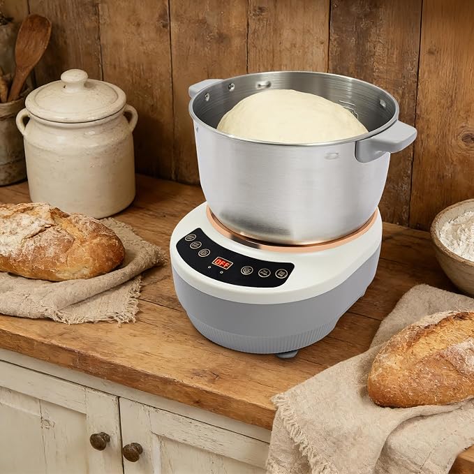 7L/1.84 Gal Electric Dough Maker with Fermentation, 250W Dough Mixer Machine, Built-in Microcomputer Timer,Digital Screeny, Automatic Kneading Machine for Bakery (Silver + Grey)