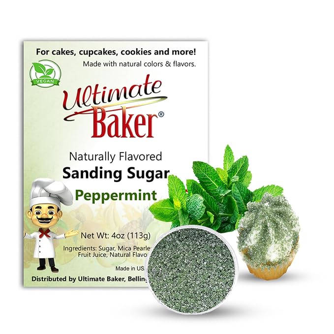 Ultimate Baker Flavored Sanding Sugar (1x4oz) - Burst of Flavor & Color for Cakes, Cookies & More, All-Natural, Perfect for Baking & Decorating or as a Flavored Coffee Sugar (Peppermint)