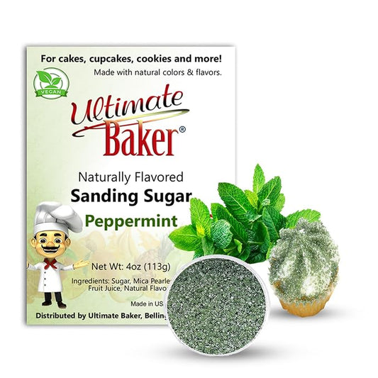 Ultimate Baker Flavored Sanding Sugar (1x4oz) - Burst of Flavor & Color for Cakes, Cookies & More, All-Natural, Perfect for Baking & Decorating or as a Flavored Coffee Sugar (Peppermint)