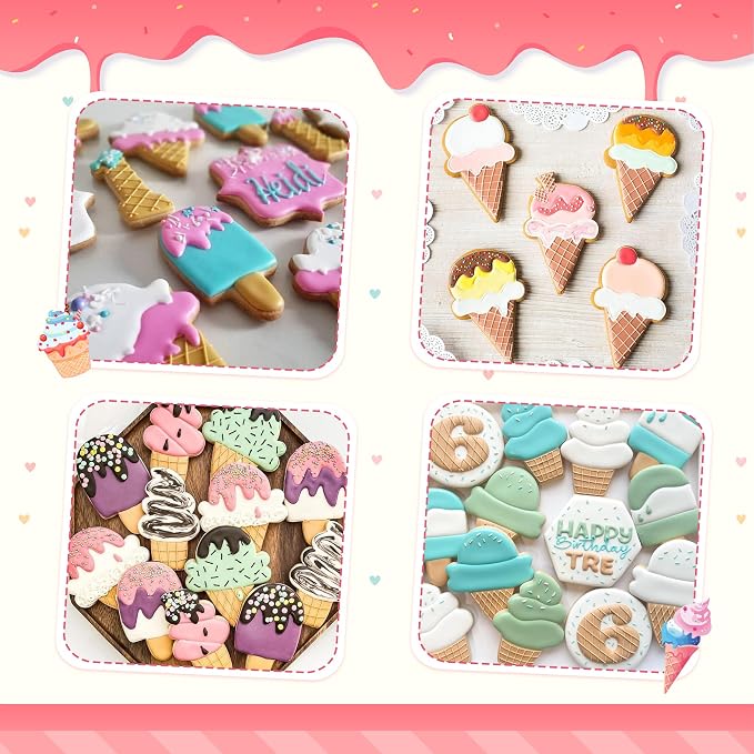 Ice Cream-Themed Cookie Cutter Set - 12Pcs Mini Cookie Cutters Variety Pack with Dough Scraper, Stainless Steel Cookie Mold for Biscuits, Fondant, Sandwiches and Pancakes