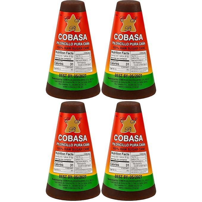 COBASA 100% Raw Sugar Cane Cones 8 oz, Piloncillo Pura Caña 4-Pack, Authentic Panela Sugar, Natural Piloncillo Sugar for Baking, Sweetening, and Traditional Recipes