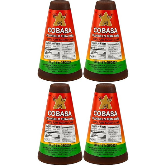 COBASA 100% Raw Sugar Cane Cones 8 oz, Piloncillo Pura Caña 4-Pack, Authentic Panela Sugar, Natural Piloncillo Sugar for Baking, Sweetening, and Traditional Recipes