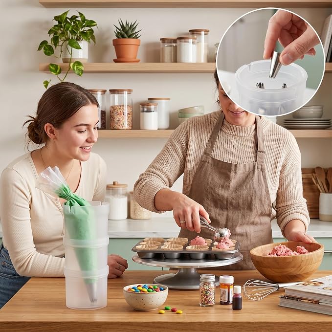 Easy Fill Piping Bag Holder Stand Piping Tip Organizer | Adjustable Height Bag Holder Piping Bag Holder for Filling Clear Cream Icing Bags Rack Cake Decorating Supplies