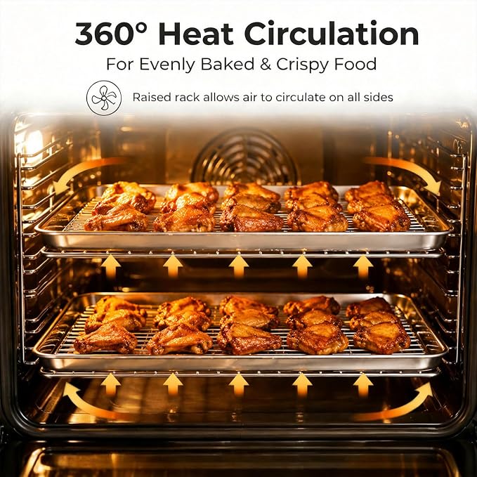Onader Large Baking Cookie Sheet with Cooling Rack Set, Stainless Steel Baking Sheet Pan, 19⅝ x 13¾ Inch Metal Oven Baking Tray, Nonstick & 1 Inch Deep, 2-Pack (Includes 2 Pans + 2 Racks)