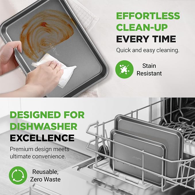 NutriChef 2-Piece Nonstick Cookie Sheet Baking Pan Set - Premium Bake Trays w/ Sleek Non-Stick Coating PFOA, PFOS, & PTFE Free - Large (15"x11") & Medium (13"x9") - Dishwasher Safe