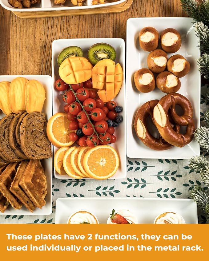 LAUCHUH 3 Tier Serving Tray for Party, Porcelain Tiered Serving Tray Stand Collapsible Sturdier Metal Rack Fruit Tray with 2 Cross Bars for Father's Day Dessert Party Display Set, 12 Inch, Bronze
