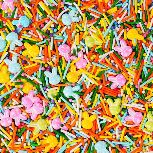 Easter Sprinkles Mix, 4.2 oz Edible Bunny Rabbit Sprinkles with Pastel Spring Nonpareils Jimmies Sprinkles for Baking, Cake Decorating Supplies for Easter Ice Cream Cookies Cupcake Topper & Holiday Treats