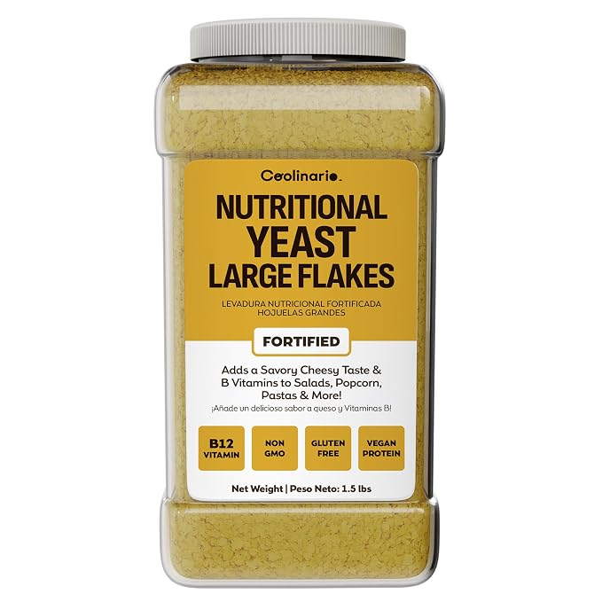 Coolinario Nutritional Yeast, Fortified, Large Flakes (1 GAL - 1.5 LBS) | Savory Cheese-Like Flavor, Rich in B-Vitamins, B12, Protein & Fiber, Ideal for Pasta, Popcorn & Sauces, Gluten-Free