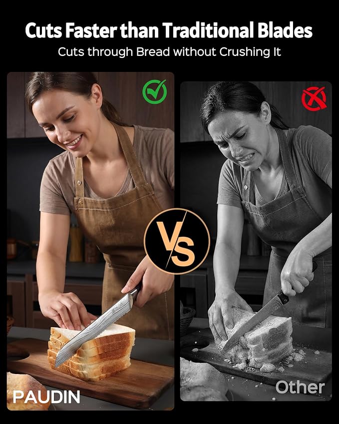 PAUDIN Bread Knife 8", Ultra Sharp Wave Edge - Forged Premium German HC Stainless Steel, Serrated Bread Knife for Homemade Bread and Sourdough Bread, Pakkawood Handle