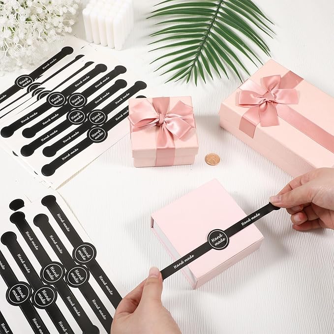 200Pcs Handmade Bakery Stickers, Extra Long Black Striped Food Package Seal Labels, Decorative Sealing Stickers for Baked Goods, Candy, Artisan Crafts (18cm)
