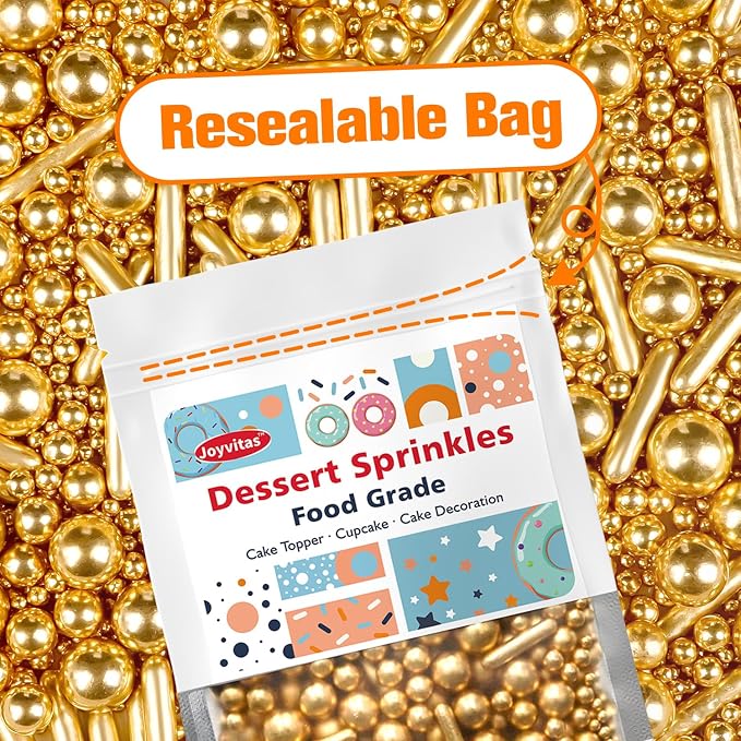 Gold Pearl Rods Sprinkles for Cake Decorating, 150g/5.29oz Mix Size, Golden Sugar Sprinkles, Pearl Cake Decoration, Metallic Rod Sprinkles, Cupcake Cookies Topper, Party Wedding Birthday Supplies