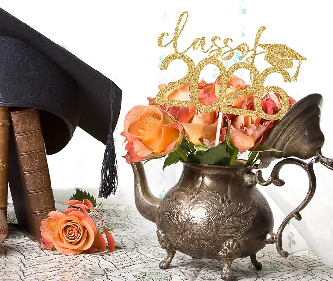 Class of 2026 Cake Topper, Congrats 2026 Cake Décor, Congrats Grad, Happy Graduation, High School/Senior/University Graduation Party Decorations Gold Glitter