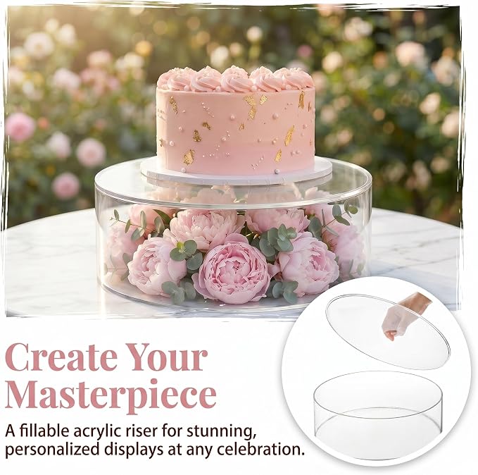 Jucoan Set of 2 Clear Acrylic Fillable Cake Stand, Cake Tier Display Stand Cupcake Stand, 12 Inch & 8 Inch Round Cylinder Display Riser for Wedding Birthday Baby Shower Easter Party Centerpieces