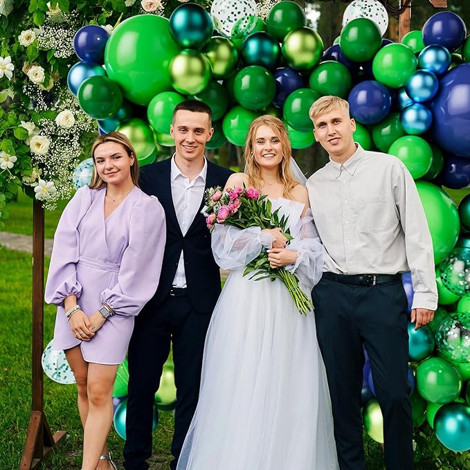 Green Dark Blue Balloon Garland Arch Kit, Dark Blue and Green Latex Balloons, Confetti Balloons for Wedding Birthday Festival Graduation Party Decorations
