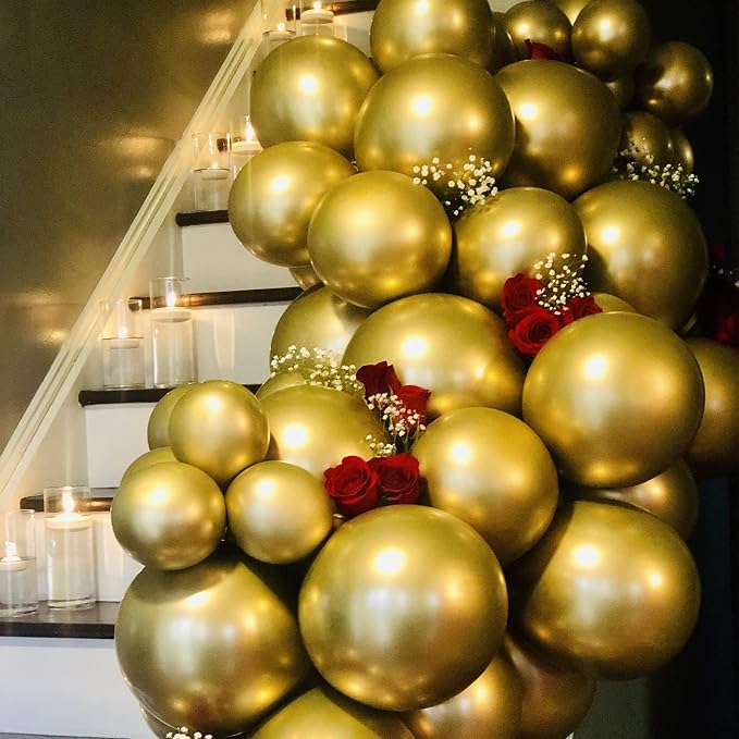 Voircoloria 130pcs Metallic Gold Balloons Different Sizes 18" 12" 10" 5" Party Latex Balloons for Birthday Graduation Baby Shower Wedding Anniversary New Year Party Decorations