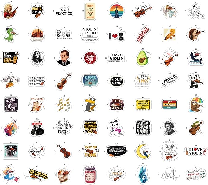 100Pcs Violin Stickers and Decals for Water Bottle, Laptop - Gifts for Violinists - Violin Party Supplies and Decorations - Violinists Stickers - Gift for Women & Men