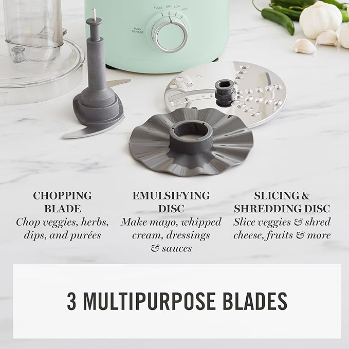 Martha Stewart Food Processor, 10-Cup Electric Chopper for Slicing, Shredding, Mincing and Puree, BPA-Free Twist & Lock Bowl, 3 Multipurpose Blades, Variable Speed Dial, Wide Feed Chute, Honeydew