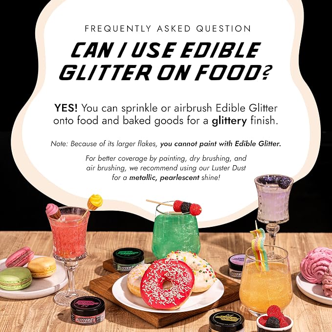MONÉGASQUE Snow White Edible Glitter for Drinks 10g – White Edible Glitter for Cakes & Cocktails - Champagne & Cocktail Drink Shimmer - 4th of July Cake Decorations Spray & Food Decorating Sprinkles