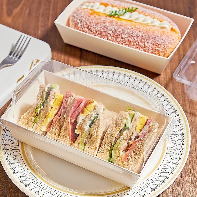 Ocmoiy Small Charcuterie Boxes with Clear Lids, 6x3 Inches, 50 Pack, White | To Go Paper Sandwich Containers, Disposable Bakery Treat Boxes, For 2 Cupcakes, Dessert, Muffin, Hot Cocoa Bomb, Strawberries
