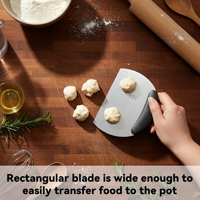 Stainless Steel Dough Scraper with Grip Handles, Premium Stainless Steel Dough Scraper Bench Scrapers Cutter Tool Multipurpose Pro Heavy Duty Pastry Scrapers Cutter with Measuring Scale