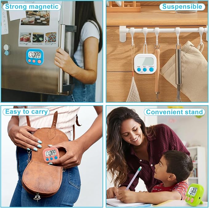 6 Pack Digital Kitchen Timer Multi-Function Magnetic Timers Classroom Timer for Kids Loud Alarm Big LCD Display Electronic Count Up Countdown Timers for Cooking, Classroom, Exercise, Study, Meeting