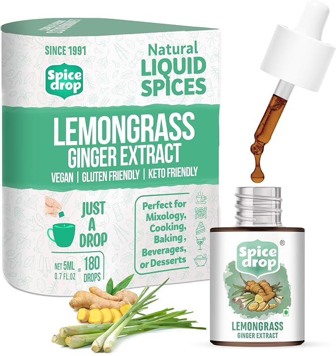 Spice Drop Lemongrass Ginger Natural Extract | Best for Tea, Soups, Salad Dressings, Shakes | 0.17 Oz (180 Drops) | No Preservatives | Vegan Friendly | Keto & Paleo Friendly | Non-GMO | Drop and Stir