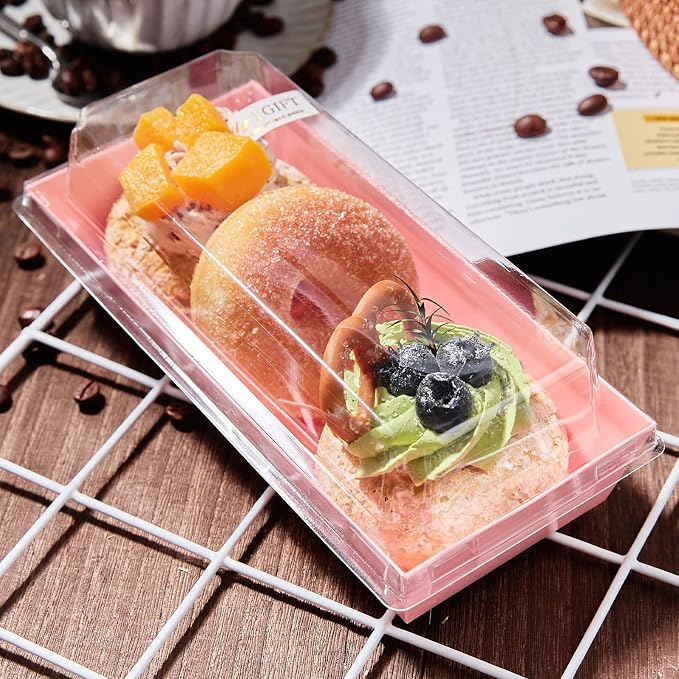 Ocmoiy Rectangle Charcuterie Boxes with Clear Lids, 100 Pack Pink Bakery Boxes, Cookie Boxes, Small Treat Boxes for Pastry, Sandwich, Cupcakes, Strawberries, Dessert To Go