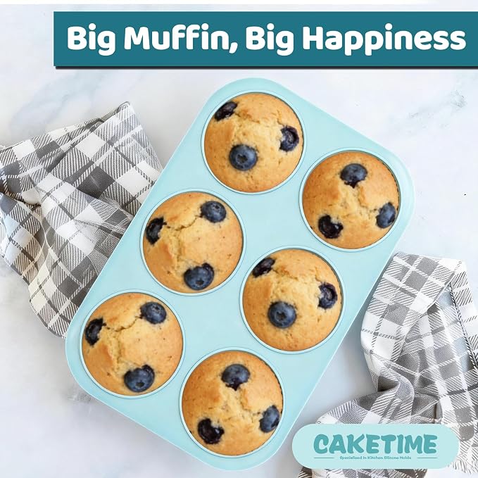CAKETIME Jumbo Muffin Pan, 6 Cup Silicone 3.5 Inch Large Muffin Tin for Baking Giant Homemade Muffins, Cupcakes, Frittatas Non Stick