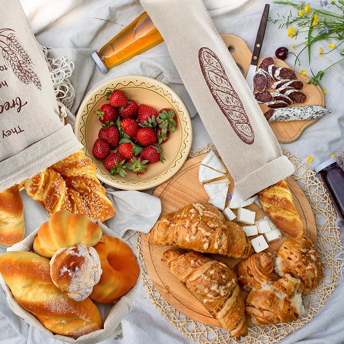 Woanger 8 Pcs Linen Bread Bags, Reusable Sourdough Bread Storage Bags with Drawstring, 12 x 15 Inch 6 x 27 Inch Burlap for Homemade Artisan Breads, Keeps Breads Fresh Longer, Gift(Scripture Pattern)