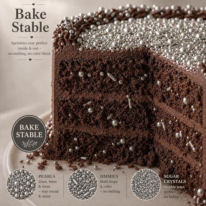 Confect Silver Pearl Christmas Sprinkles for Cakes & Cupcakes Decoration | Assorted Pack of 5 Metallic Shine Sliver Sprinkle Mix Dragees, Jimmies & Sparkling Sugar | Vegan, Gluten-Free, Soy-Free, Dairy-Free, Palm Oil-Free- 5 Oz