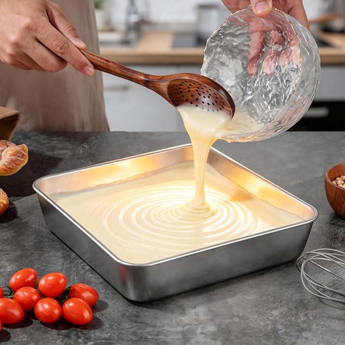 LIANYU 8 x 8 Square Baking Pan with Lid, 8 Inch Stainless Steel Cake Baking Pan Set of 2, Bread Cake Brownie Metal Bakeware Set, Heavy Duty & Dishwasher Safe (2 Pans + 2 Lids)