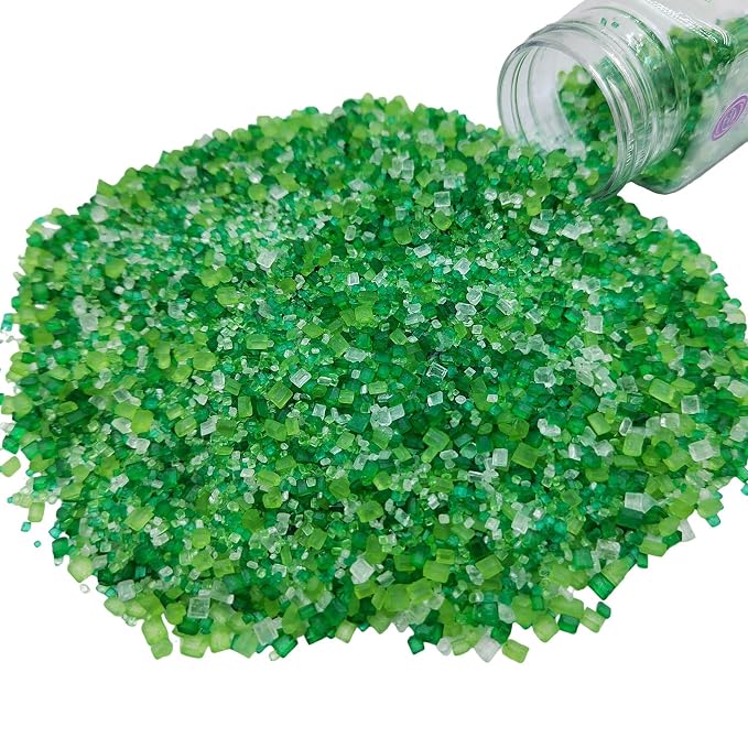 St. Patrick's Day Sprinkles Sugar Crystals for Cake Decorating, White Green Sprinkles Mix, Edible Large Crystals Sparkling Sugar for Baking, Birthday, Ice Cream, Cookies, Cake Decorations