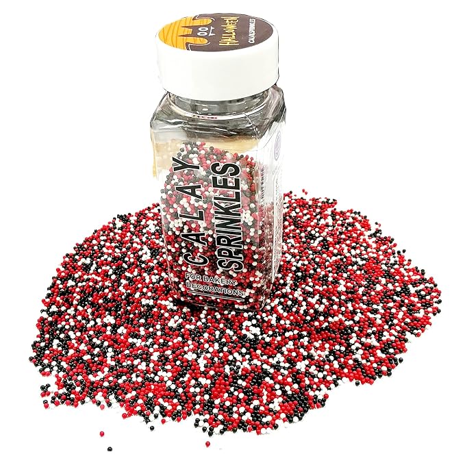 Homipooty Red White and Black Nonpareils Sprinkles Edible Red and Black Pearl Sugar sprinkles 110g/3.88oz 2mm Mini Pearls for Cake Decorating Cupcake Topper and Cookie Ice Cream Halloween Christmas Supplies