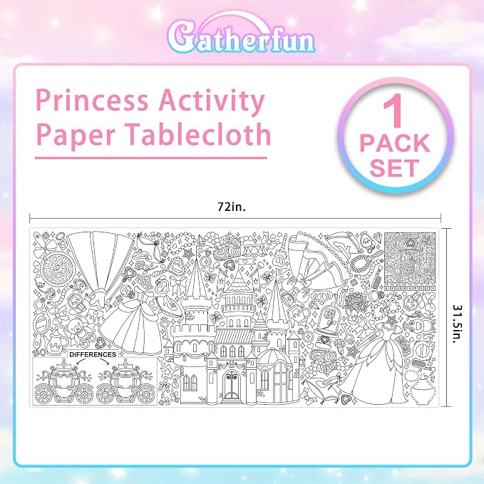 Gatherfun Princess Party Giant Coloring Poster - 31.5 x 72 Inches - Versatile Classroom Wall Decor & Birthday Activity - Princess Poster or Table Cover for School Parties & Special Events