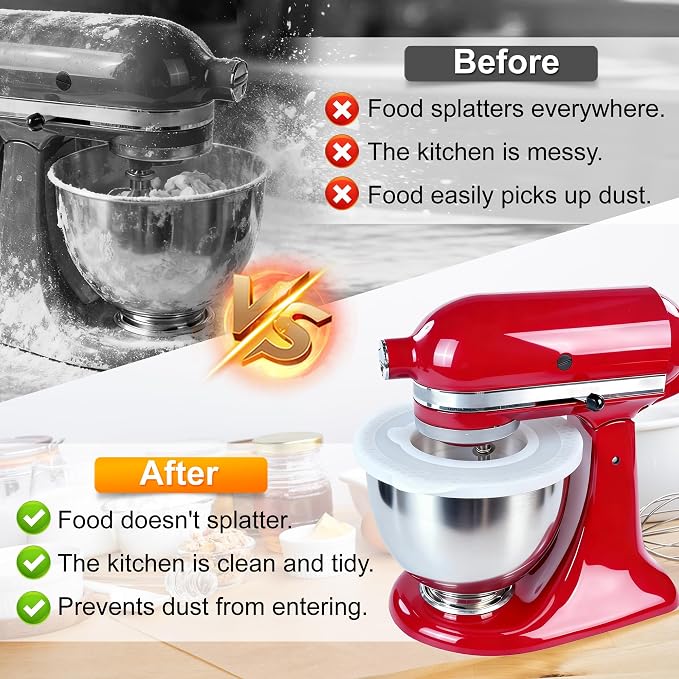 Silicone Mixer Bowl Cover Compatible with KitchenAid 4.5-5 Quart Tilt-Head Stand Mixer, Mixer Bowl Lid to Prevent Spilling of Ingredients