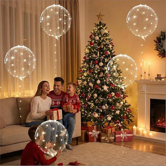 Light Up LED Balloons 12 Pack – 22" Clear Bobo Balloons with 10ft Warm White LED String Lights, 3 Light Modes, Batteries Included – Perfect for Parties, Weddings, Christmas & Outdoor Decorations