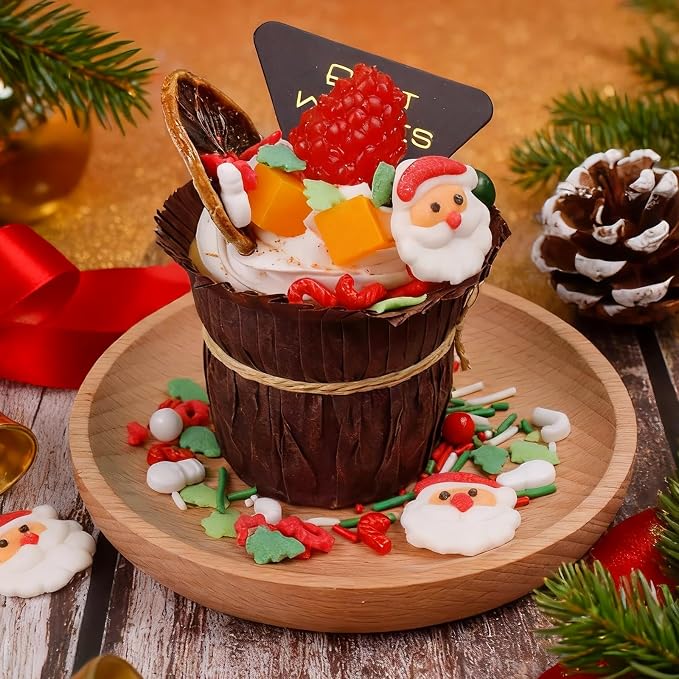 Christmas Sprinkles for Baking, 4.6oz Sprinkles Mix with 6 Sugar Santa, Edible Tree, Snowmen, Cane, for Cupcake, Cookie, Ice Cream, Donuts and Cake Decorating