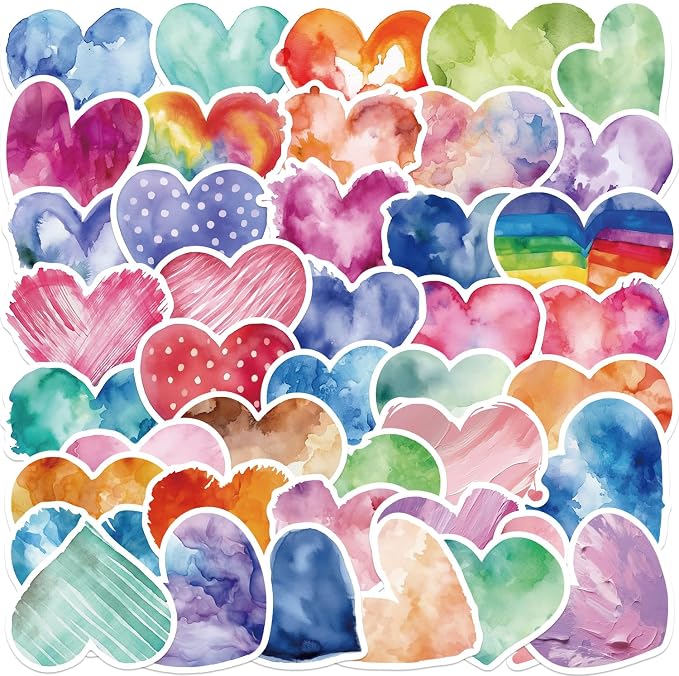 Love Heart Aesthetic Stickers for Valentine's Day, 50PCS Colorful Heart Vinyl Waterproof Stickers for Water Bottle, Laptop, Scrapbook, Journal, Gift Decorative Decals, Party Supplies