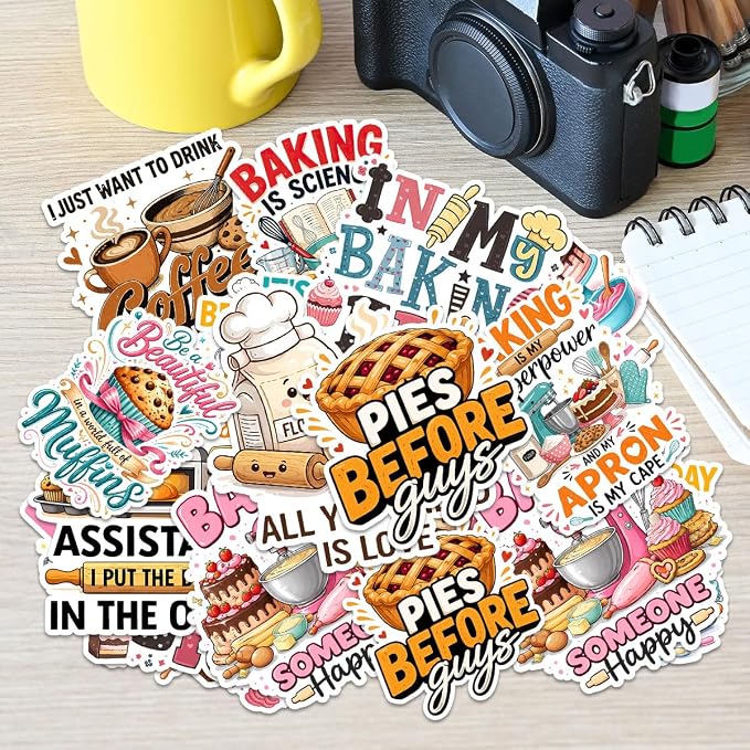 12Pcs Baking Stickers, Bakery Stickers for Water Battles — Baking Gifts for Bakers — Bakery Party Supplies - Gift for Women & Men