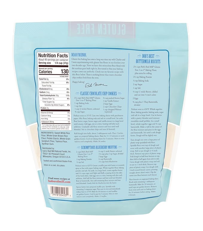Bob's Red Mill Gluten Free 1 to 1 Baking Flour, 64oz (Pack of 4) - Gluten Free, Non GMO, Vegan, Kosher