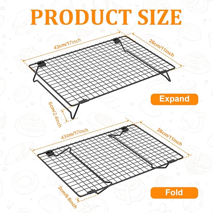 4 Pack Cooling Racks for Cooking and Baking, 17 x 11 Inch 4-Tier Stackable Cookie Cooling Rack Tall Baking Racks, Carbon Steel Roasting Wire Rack for Baking, Grilling Making Jerky (Black)
