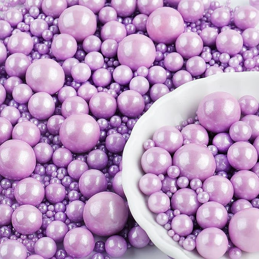 Purple Pearl Sprinkles for Cake Decorating, 6 Sizes Mix 4.6 oz Edible Pearls Sugar Sprinkles for Baking Cupcake Cookies
