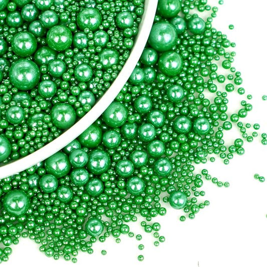 Deep Green Pearl Sugar Candy Sprinkles, 130g/4.58oz, Edible Green Sugar Pearls Sprinkles for Cake Decorating, Baking Cake Decorations, Cupcakes, Cookies, Party Holiday Supplies