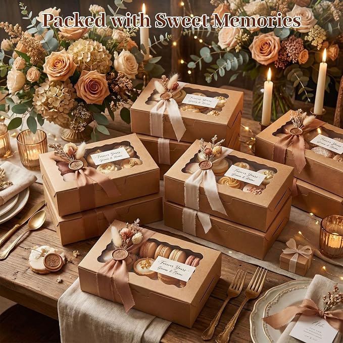 VGOODALL 20PCS Cookie Boxes, 7" x 4.3" x 1.5" Brown Bakery Boxes with Window Cupcake Containers for Pastry Candy Cupcake Strawberry, Party Supplies