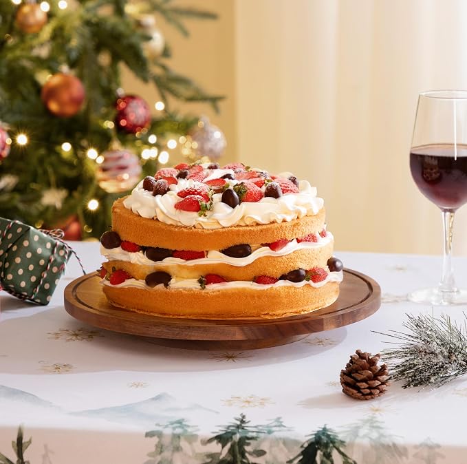 Farmyards Rotatable Acacia Wood Cake Display Stand with Acrylic Dome Lid - 2-in-1 Rotating Cake Holder, Cake Plate Display with Cover for Baking Gifts, Dessert Table Display Set & Charcuterie Board