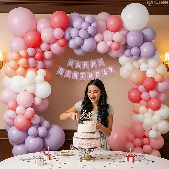 KatchOn, Pastel Balloon Arch Kit- Pack of 110 | Red, Pink, Purple & White Latex Balloon Garland Kit | DIY Balloon Arch for Birthday, Anniversary, Wedding Party Decorations