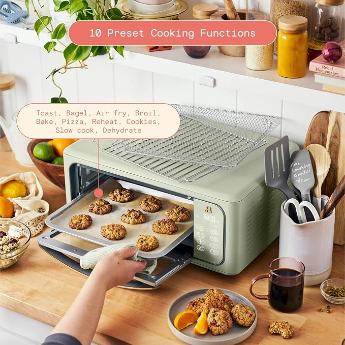 Infrared Air Fry Toaster Oven 9 Slice, 1800W Countertop Oven with Convection & Air Fry Functions, Digital Touch Display, Multi Cooking Modes for Baking, Broiling & Reheating (Sage Green)