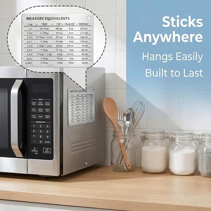 Measurement Conversion Chart with Strong Magnet Backing, KSENDALO Stainless Measurement Conversions For Cups, Tablespoons, Teaspoons, Fluid Oz and Milliliters,Silver