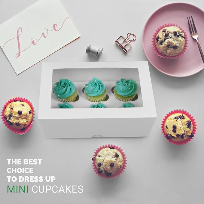 Ala Merchandise – 6 Count Mini Cupcake Boxes, 12 Pack with Windows and Inserts, Designed to Hold 6 Mini Cupcakes, Muffins, or Pastries