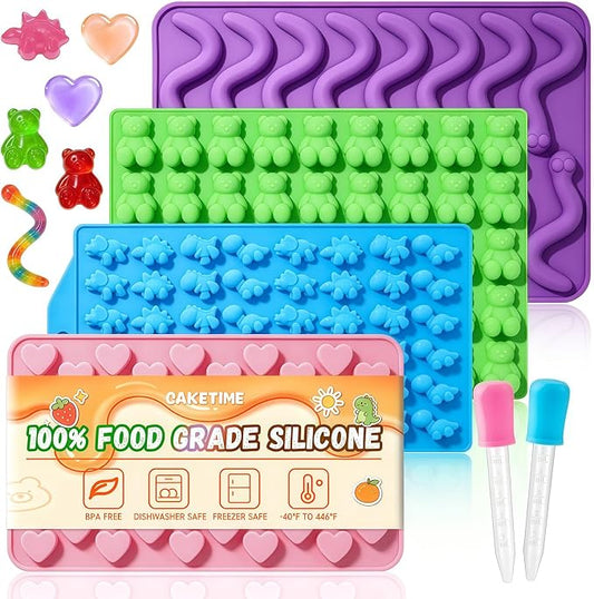 Large Gummy Bear and Worm Mold Silicone, 4 PCS No Stick Chocolate Candy Gummy Molds